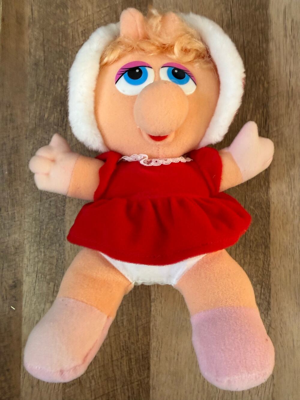 Vintage Baby Miss Piggy Muppet Babies Plush Red Dress Earmuffs 1987 Henson